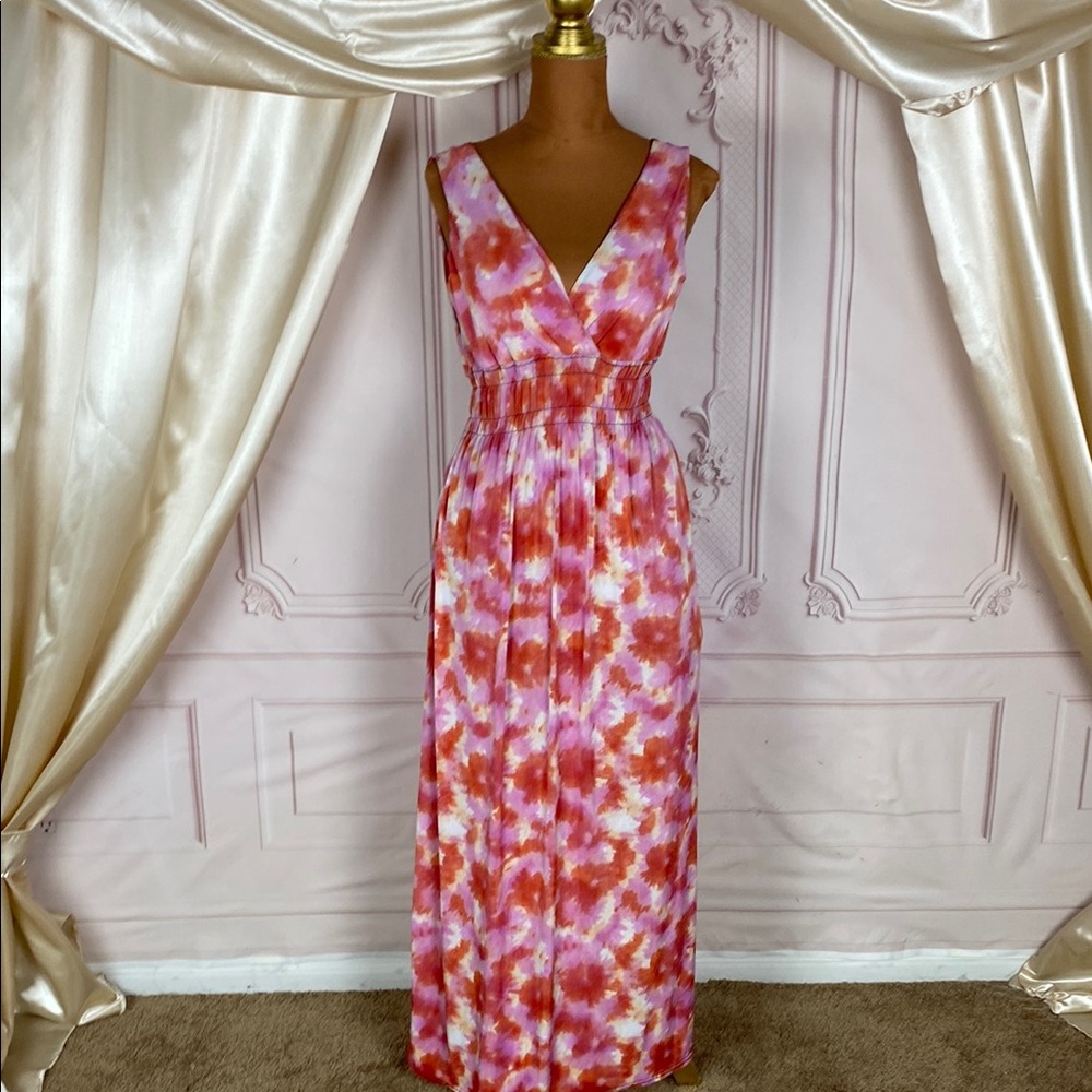 Floral Pink and Orange Maxi Dress